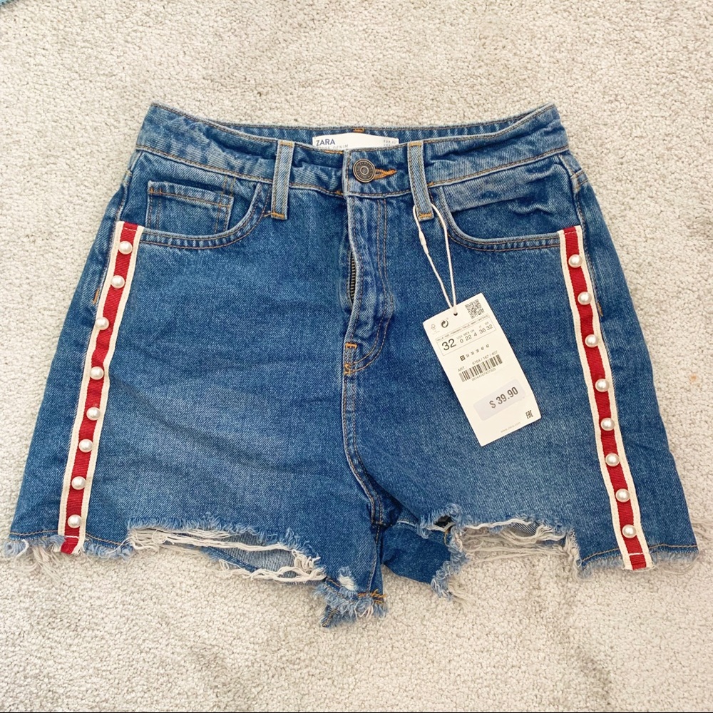 Zara Denim Shorts with Pearls